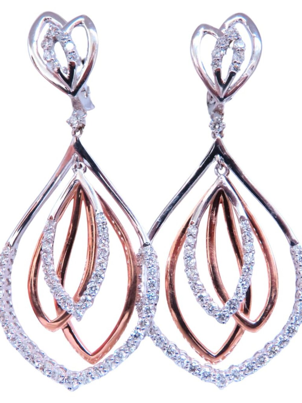 Three Tier 2.10ct Natural Round Diamond Dangle Earrings 14kt Gold*